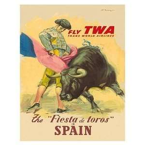 World Travel Poster Trans World Airlines Fly TWA Fiesta de Toros Spain 