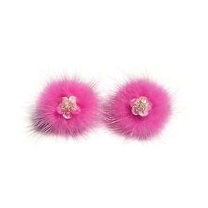  Fur Flower Hair Clip In Pink Baby