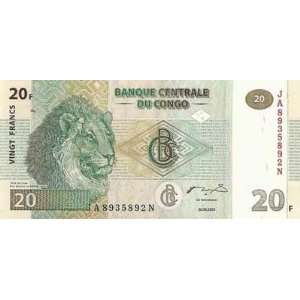  Congo 2003 20 Francs banknote in CU with Lion & Lioness 