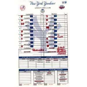  Yankees at Twins 6 02 2008 Game Used Lineup Card 