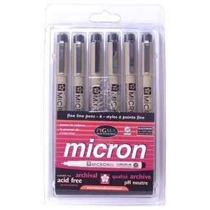  Sakura Pigma Micron Pen Set, 6 Pack, Black Ink: Arts 