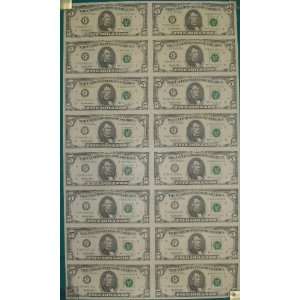  1995 Uncut sheet of 16 Five Dollar Bills 