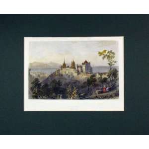  Hand Coloured Print 1840 View Lausanne Canton Vaud