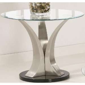  End Table with Round Glass Top in Silver and Black Metal 