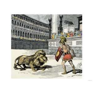   Lion in an Ancient Roman Arena Premium Poster Print