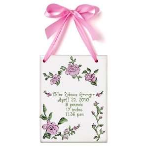  Birth Certificate Hand Painted Tile   Roses: Baby