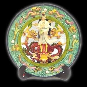  Deluxe Kwan Yin 3 Dimensional Plate with Colorful Decor 
