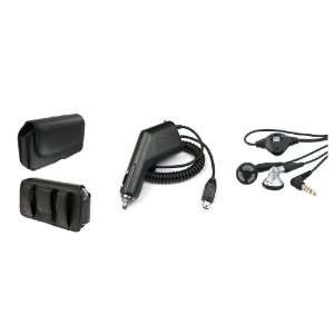 3in1 Car Plug in Charger+Leather Case Belt Clip+Stereo Headset Earbuds 