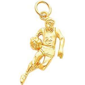  10K Yellow Gold Basketball Player with Ball Charm Jewelry