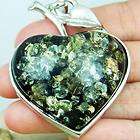 Baltic Amber Sparkling Green Heart Pendant 1.45 inch  