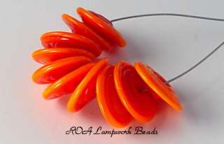 ROA Lampwork 10 Opaque Orange Disc Art Glass Beads SRA  