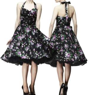 Hell Bunny Pinup 50s Black Floral May Day Swing Dress Rockabilly Sz 6 