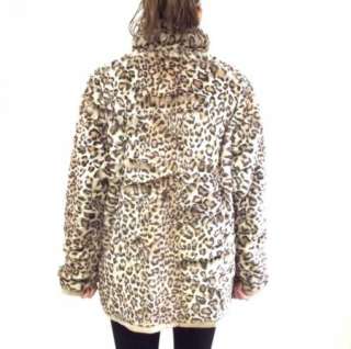 Reversible Faux Fur Leopard Print & Light Brown Leather Coat Jacket sz 
