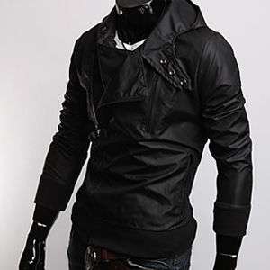 Mens Slim Fit Homme Multi Zip line Jacket Black (L) 06  