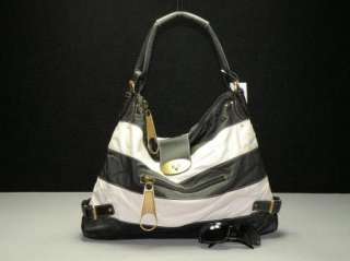 Black White Stripe Faux Leather Purse Handbag Tote Bag  