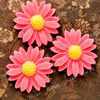 10 Pink Resin Sunflower Flower Vintage Flatback Cabochon Bead 22x22mm 