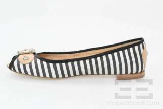 Giuseppe Zanotti Black & White Stripe Buckle Open Toe Flats Size 37.5 