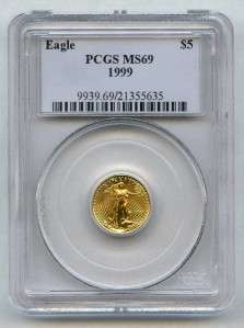   PCGS MS69 1/10th OZ GOLD $5 Five Dollar American Eagle Coin   A  