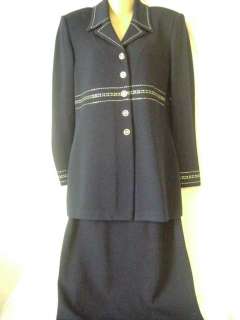 St John Collection Blue Paillettes Skirt Suit 4 6 Gold  