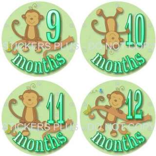 Monthly Baby Onesie Stickers Girl Boy Jungle Monkey  