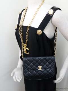 VINTAGE CHANEL HALF MOON ROUND QUILTED FRANCE ONLY LONG CHAIN CLUTCH 