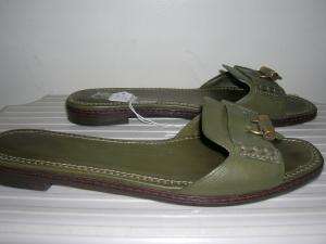 YVES SAINT LAURENT Olive Leather Slides Shoes 7.5  