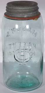 Quart MASONS Patent 1858 Rev: HGCo Fruit Jar Base: 31  