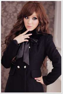 A1361 Japan Korea Fashion Black Women Fur Collar Double Breasted 