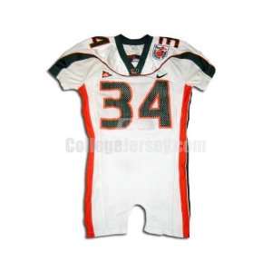 White No. 34 Team Issued Miami Nike Football Jersey:  