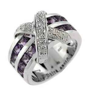  Sterling Silver Genuine Amethyst Two Tier X Ring: Jewelry