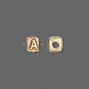 750 Gold pewter, 8x6mm alphabet cube, letter A   sold per bead