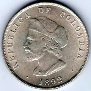 COLOMBIA COIN 50 CENTAVOS 1892 UNC  