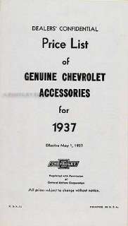 1937 Chevrolet Accessory Catalog Set 37 Chevy Car  