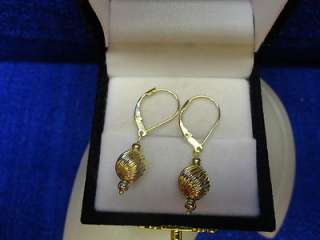 14K YELLOW GOLD DIAMOND CUT 8MM BALL LEVER BACK EARRINGS. THESE 