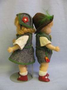   Ink Spot Tags TODDLES c1945 TYROLEAN Boy & Girl Dolls PAIR  