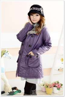 wholesale Temperamental Non removable Fur Collar Warm Coat Purple