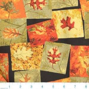  45 Wide Autumn Glory Leaf Blocks Orange & Sage Fabric By 
