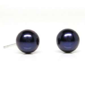 HinsonGayle AAA 7.5 8.0mm Black Cultured Pearl Stud Earrings (14K 