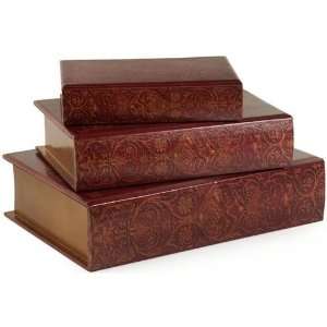   : Set of 3 Ornate Detailed Wooden Book Storage Boxes: Home & Kitchen