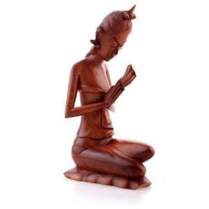   Balinese Praying Girl Sculpture~Wood Carving~Bali Art: Home & Kitchen