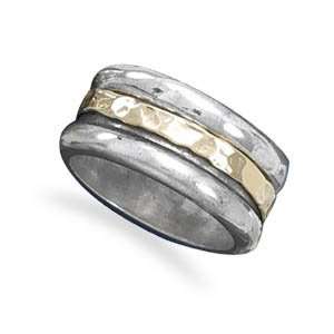  9mm Oxidized Sterling Silver Spin Ring With 14 Karat Gold 