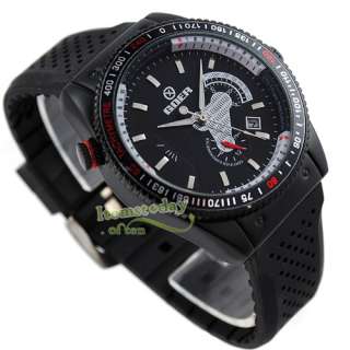 Military Black Automatic Fashion Watch Mens Rubber Band Second Dial 