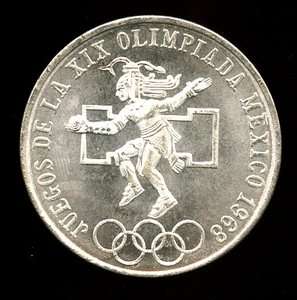   Mexico 25 Pesos Silver Coin Juegos de la XIX Olimpiada Mexico  