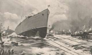 1906 Antique Print Launch of Mauretania Cunard Line  