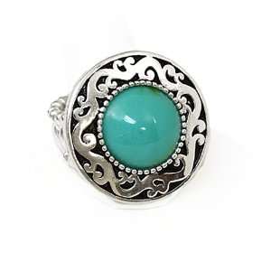  Silvertone Green Blue Stretch Fashion Ring Jewelry