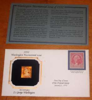 22Kt Gold Replica US Stamp 1932 Washington Bicentennial  