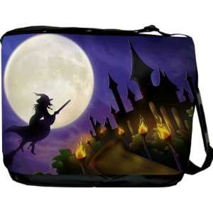Halloween Witch Silhouette on Purple Messenger Bag   Book Bag   School 