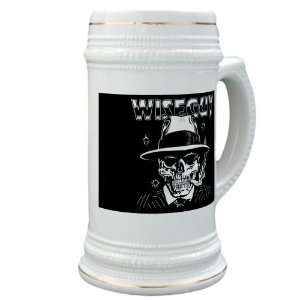Stein (Glass Drink Mug Cup) Wiseguy Skeleton Smoking Cigar with Bullet 