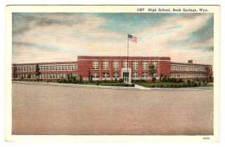 rock Springs High School WY linen postcard  