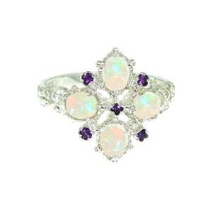    Sterling Silver Ladies Amethyst & Opal 9 Stone Ring: Jewelry